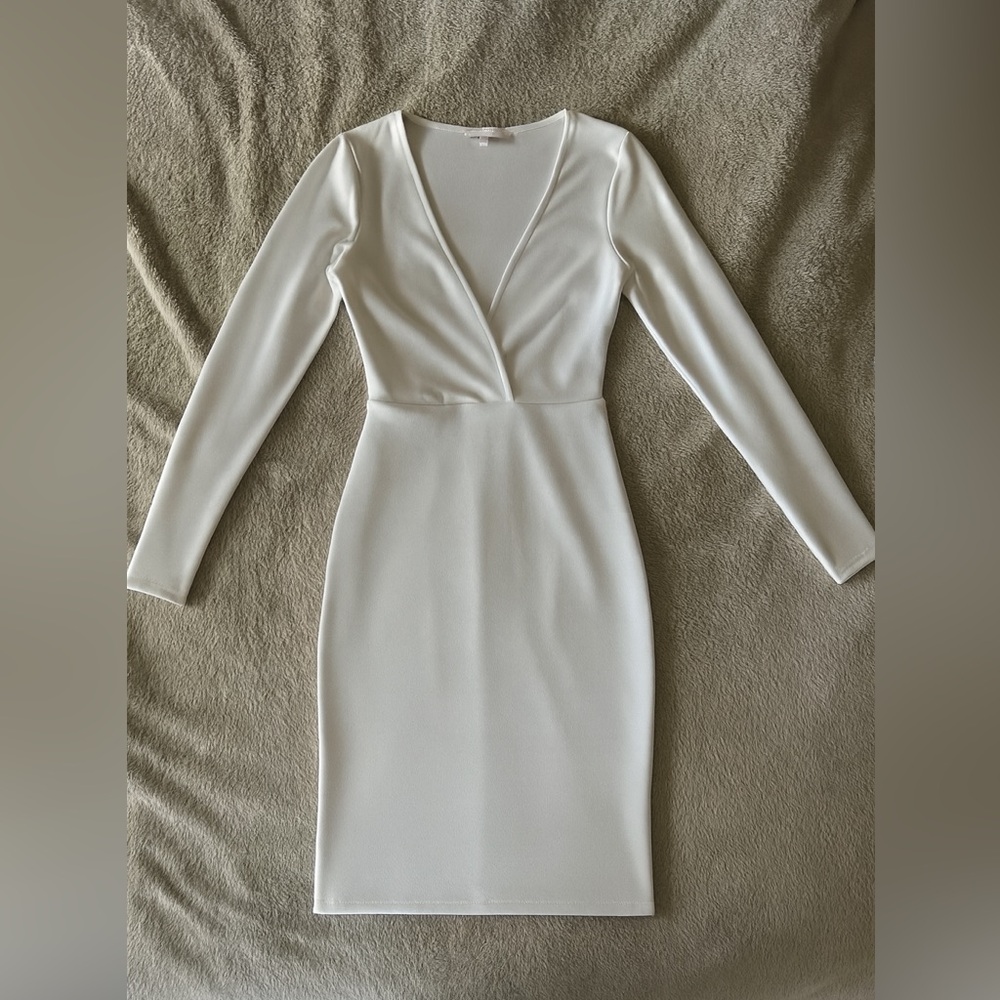 Guess White Fitted Long Sleeve Short Mini Dress